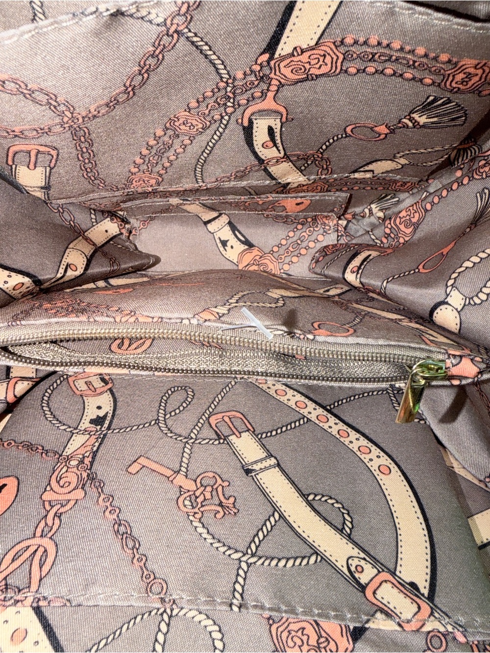 Stunning Navy Patent Round Top-Handle Bag w/ Giant Rhinstone & Paisley Interior - Picture 4 of 6